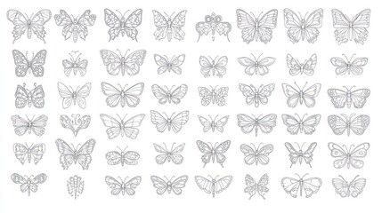Diverse butterfly line art collection, white background, nature design, craft projects