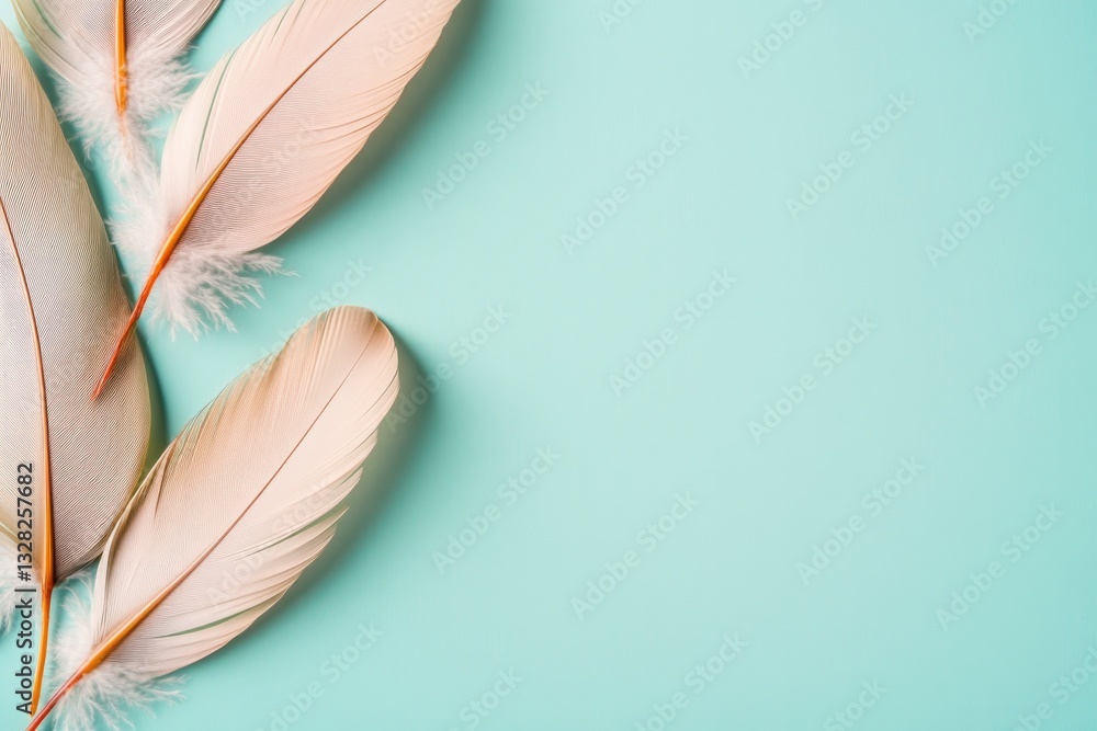 Poster capture minimalist composition of abstract feathers against plain neutral background