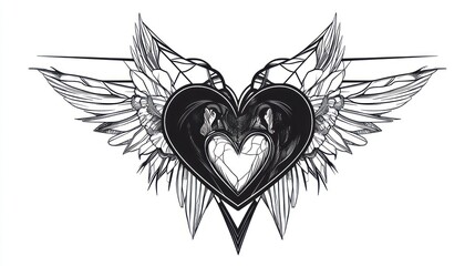 Obraz premium Winged heart tattoo design, isolated on white, for art, print