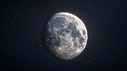 Obraz premium A realistic full moon with visible craters and surrounding twinkling stars, isolated on a pristine white surface with subtle shadows.