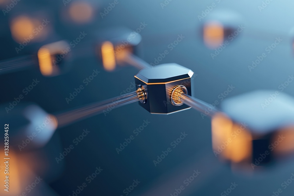 Poster close-up image of interconnected digital nodes symbolizing blockchain technology in finance with amp