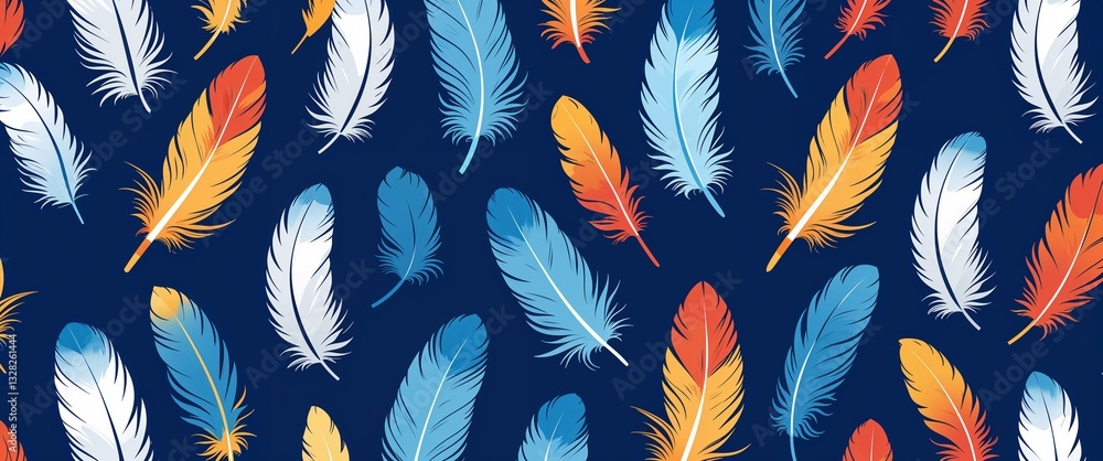 Poster feathers pattern on blue plain background digital abstract art work illustration design