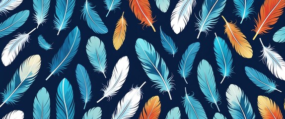 feathers pattern on cyan plain background digital abstract art work illustration design