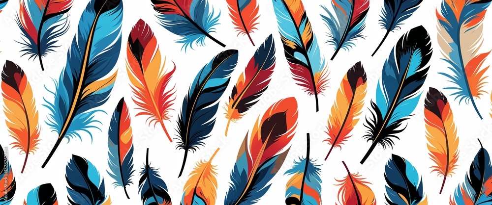 Poster feathers pattern on white plain background digital abstract art work illustration design