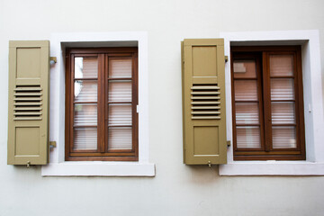 Classic retro vintage window on wall of house in Ladenburg town