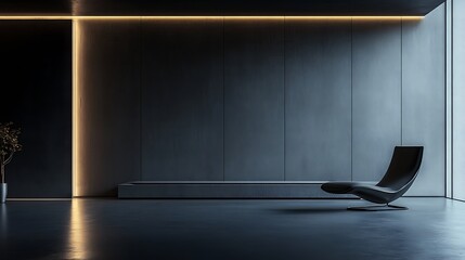 Dark futuristic room with 3D design, minimalistic style