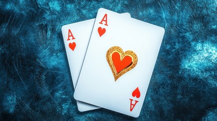 Two Ace Playing Cards on a Colorful Background with Heart Symbol Design