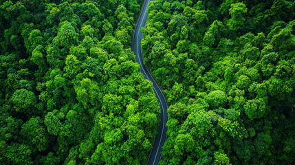 Lush greenery envelops winding road, inviting exploration and adventure, nature embrace offering sense of tranquility and escape