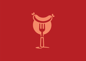Sausage Fork Logo – A simple fork with a sausage, symbolizing grilling, food, and enjoyment.