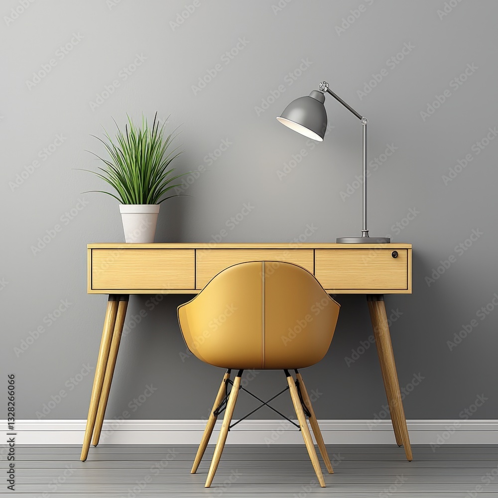 Poster stylish desk with a lively green plant on it creating a refreshing workspace atmosphere for producti