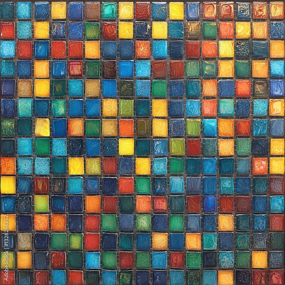 Poster vibrant and colorful mosaic tile pattern showcasing a blend of various shapes and colors