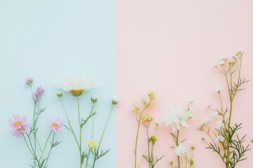 Obraz premium delicate arrangement of wildflowers softly lit on pastel backdrop evoking essence of nature tranquility