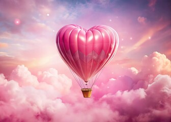 Obraz premium Pastel Pink Heart Balloon Double Exposure Stock Photo - Romantic Dreamy Hot Air Balloon