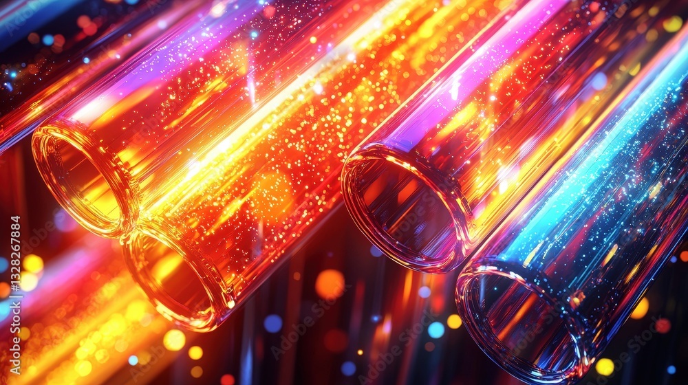 Poster Colorful lights reflecting through a pair of glasses creating a unique visual experience and effect