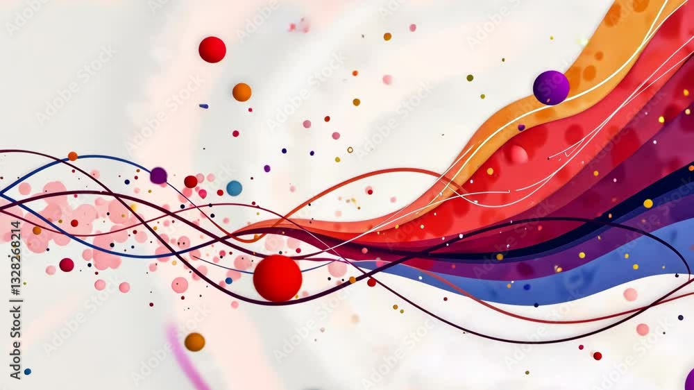 Leinwandbilder A colorful wave with many dots and circles. The wave is white and has a rainbow color. The dots and circles are in different colors and sizes