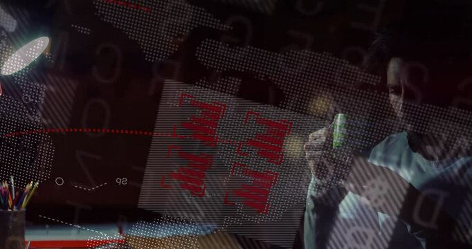 Person holding glowing object with digital data and map overlay animation