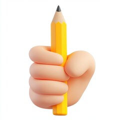 Cartoon Hand Holding a Yellow Pencil 3D Render