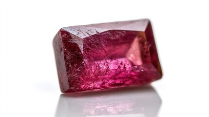 Deep crimson gemstone, faceted and reflecting light
