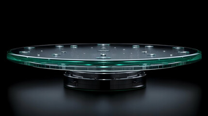 Clear Glass Rotating Cake Stand On Black Background