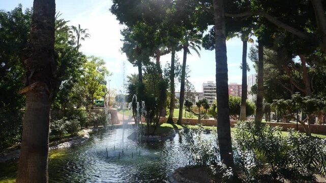 Slow motion of a fountain in a park of Crevillente, Spain. x0.5 slow motion