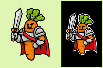 Cartoon Carrot Knight with Sword and Armor