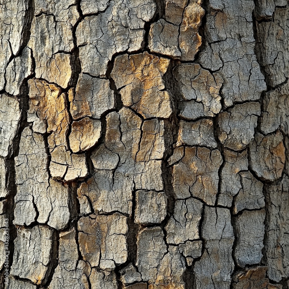 Aufkleber close-up view of tree bark displaying intricate patterns and natural textures under soft light