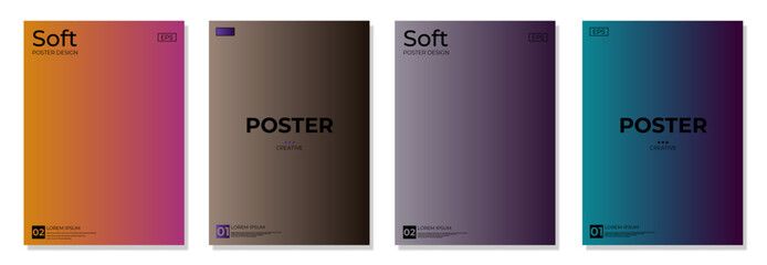 Modern gradient poster background vector set. Minimalist cover template with vibrant perspective geometric prism shapes in motion. Ideal design for ad, cover, web, social media, cover, banner