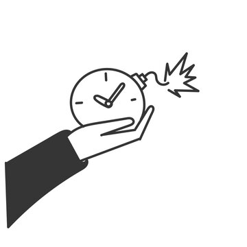 hand drawing doodle hand holding clock bomb explosion