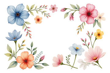 Watercolor Floral Frame Clipart &ndash; Hand-Painted Flowers Border PNG
