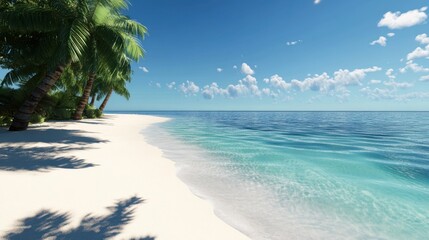 3D relaxing beach with soft white sands, clean calm