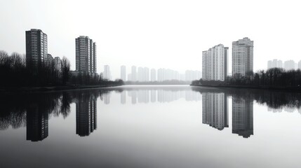 Fototapeta premium Calm city reflected in still water