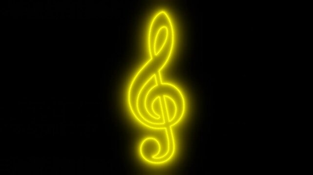 点滅発光する音符（ト音記号）の3Dアニメーション
