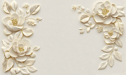 Elegant Floral Design with Cream Flowers and Decorative Leaves