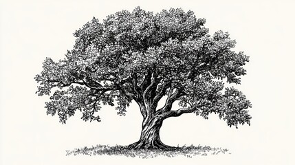 Fototapeta premium Detailed ink drawing of a mature tree, Isolated, Nature, artistic