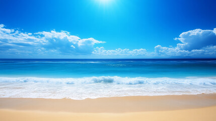 Obraz premium serene beach scene with clear blue skies and gentle waves lapping at shore