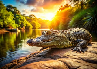 Fototapeta premium Powerful Crocodile by the River: Dramatic Wildlife Photography