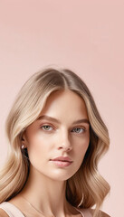 beauty blonde woman on pastel background