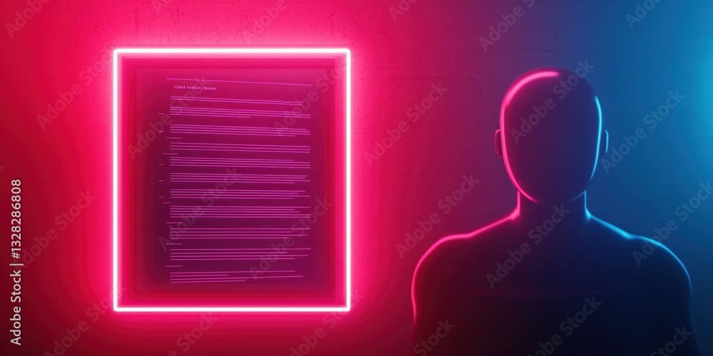 Poster a silhouetted figure stands before a glowing rectangular frame filled with wavy lines, enveloped in 