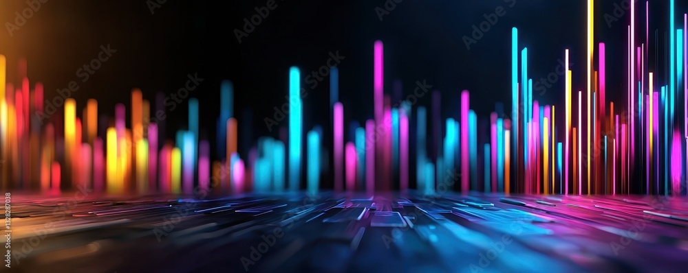 Aufkleber a vibrant, abstract representation of sound waves with colorful vertical bars against a dark backgro