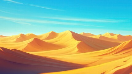 Naklejka premium summer desert landscape with golden dunes stretching into the horizon, and the sun casting long shadows