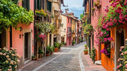 Charming flower-laden streets italian village photography urban landscape scenic view travel inspiration