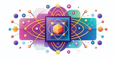 Obraz premium Quantum Computing: Futuristic Technology Flat Design Illustration