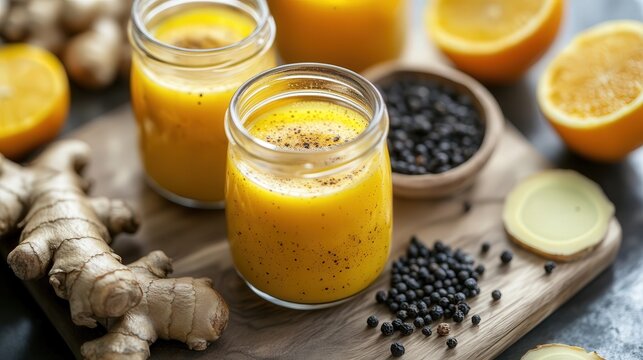 anti-inflammatory ginger and turmeric shot with black pepper for immune support