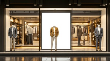 Elegant business attire showcase retail storefront fashion display urban environment daytime view style inspiration