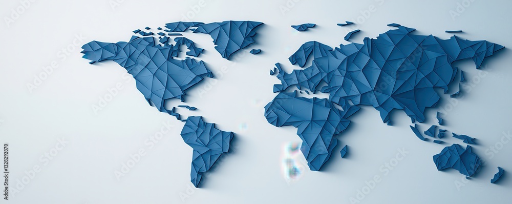Poster a textured blue world map design, symbolizing global connectivity and exploration.