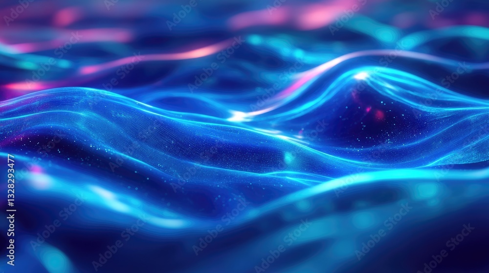 Poster abstract waves of cosmic energy: captivating abstract image of undulating waves shimmering with irid