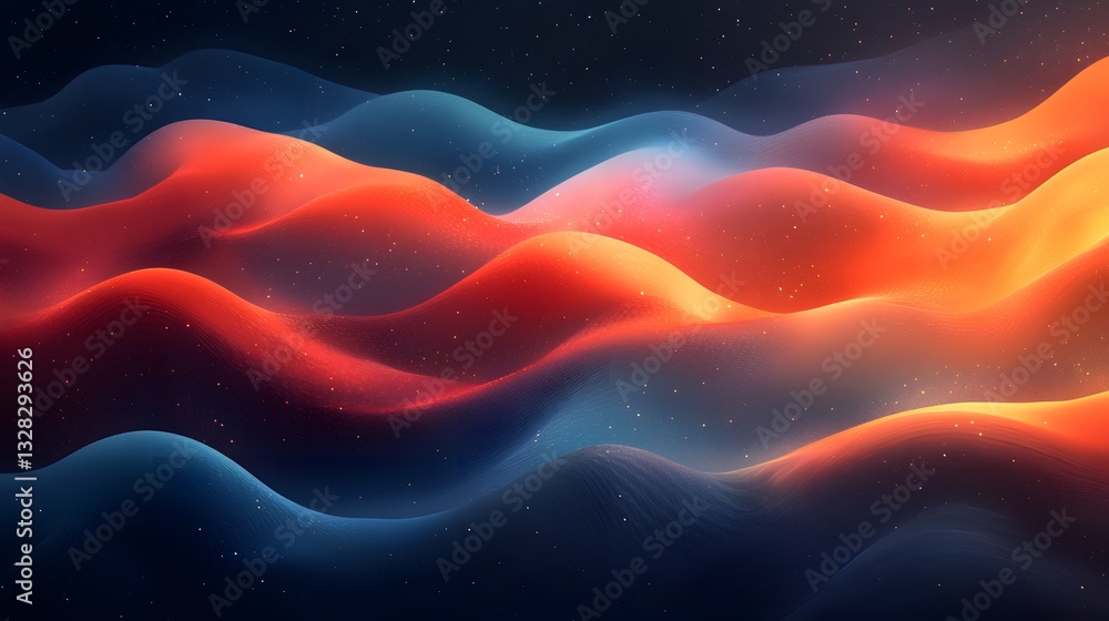 Poster abstract undulating glowing forms creating a colorful and dreamy atmosphere