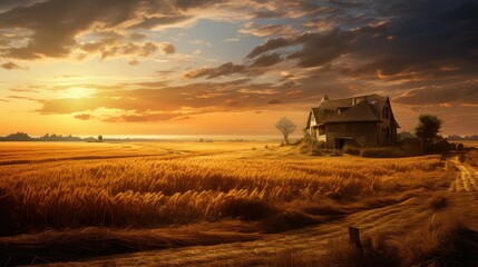 Obraz premium sunwheat house horizon