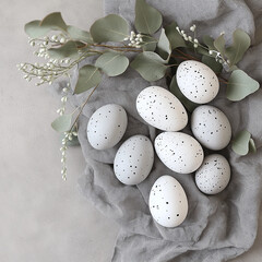white easter eggs on gray background