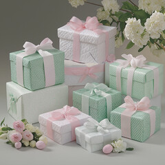 easter, gift, bow, pastel, ribbon, party, holiday, decoration, vector, card, present, box, birthday, celebration, illustration, design, set, flower, pattern, red, paper, pink, valentine, color, object